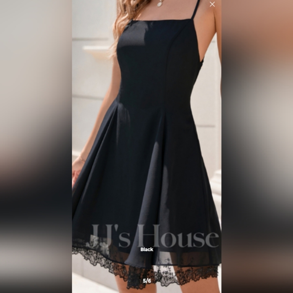 Elegant Black Dress with Lace Trim